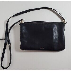 Vintage Fossil Women's Black Leather Crossbody Bag Sydney Clutch Purse Top Zip